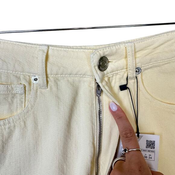 ZARA NWT Pastel Yellow Distressed High Rise 100% Cotton Denim Shorts - Picture 5 of 9